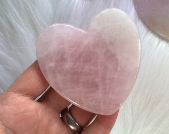 Rose Quartz Heart Stone, Gemstone, large thin flat palm stone, 1 pc