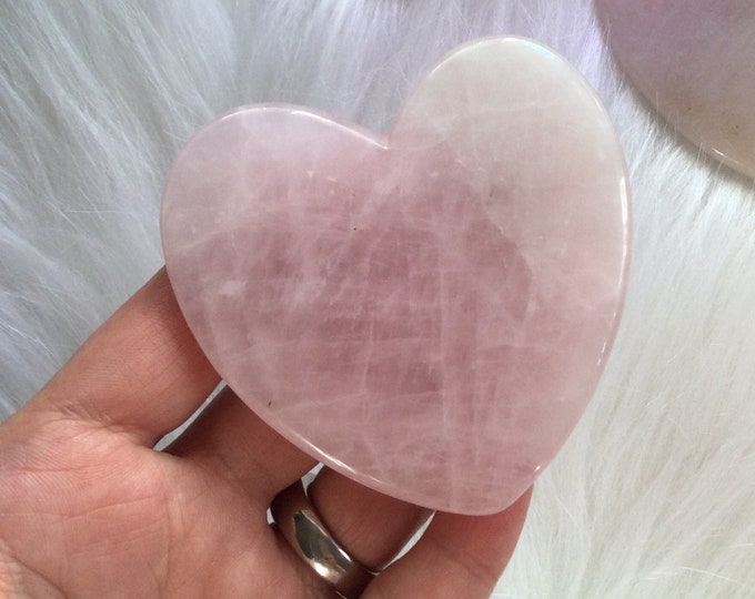 Rose Quartz Heart Stone, Gemstone, large thin flat palm stone, 1 pc