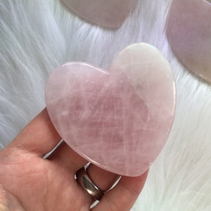 Rose Quartz Heart Stone, Gemstone, large thin flat palm stone, 1 pc