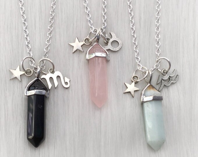 Zodiac Crystal Gemstone Necklace, your choice of Crystal with your Astrology sign