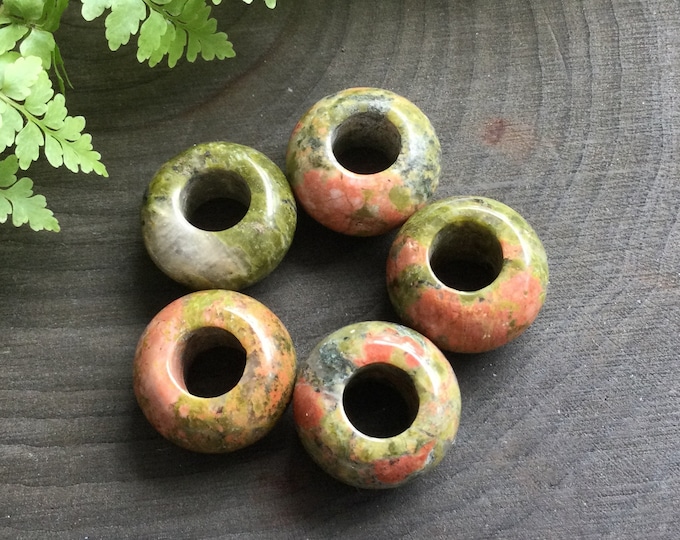 Unakite Loc Beads, olive green gemstone hair dread beads, 5-6mm hole