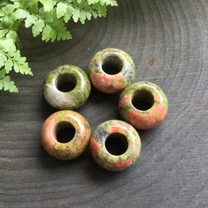 Unakite Loc Beads, olive green gemstone hair dread beads, 5-6mm hole