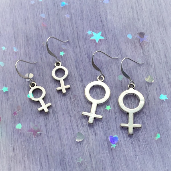 Female Symbol earrings, Venus glyph, pierced or clip on, sold per pair