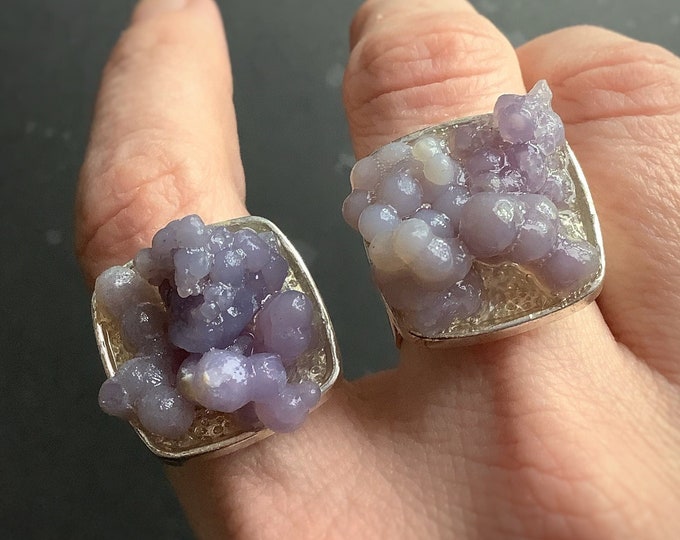 Grape Agate ring, botryoidal chalcedony gemstone, adjustable size