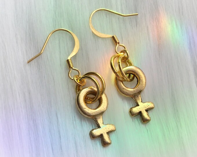 Gold Venus Symbol earrings clip on or regular, sold per pair (leave QTY as 1 to receive one pair)