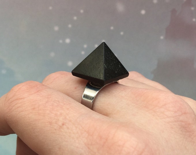 Black Tourmaline Pyramid ring, adjustable ring, fits sizes 5 6 7 8 9