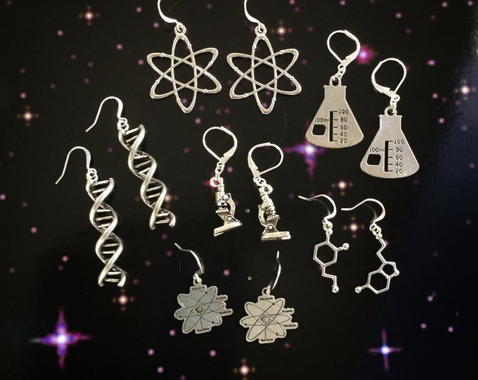 Science Earrings, Chemistry DNA Atom Molecule jewelry, stocking stuffer