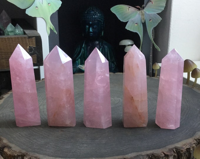 SALE Rose Quartz Crystal point, 3” Obelisk tower polished gemstone, pink, reiki, wiccan, altar,