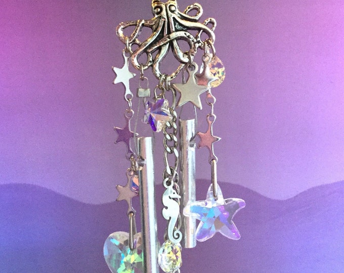 Miniature Windchime Suncatcher, 1:6 scale, Octopus and Seahorse ornament, Dollhouse mini gift