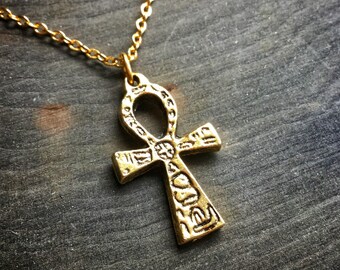 Gold Ankh Necklace Egyptian Symbol on 