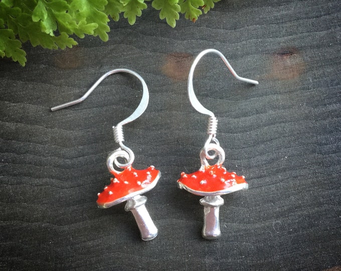 Red Mushroom Toadstool Earrings or clip ons, Amanita Muscaria, Fly Agaric