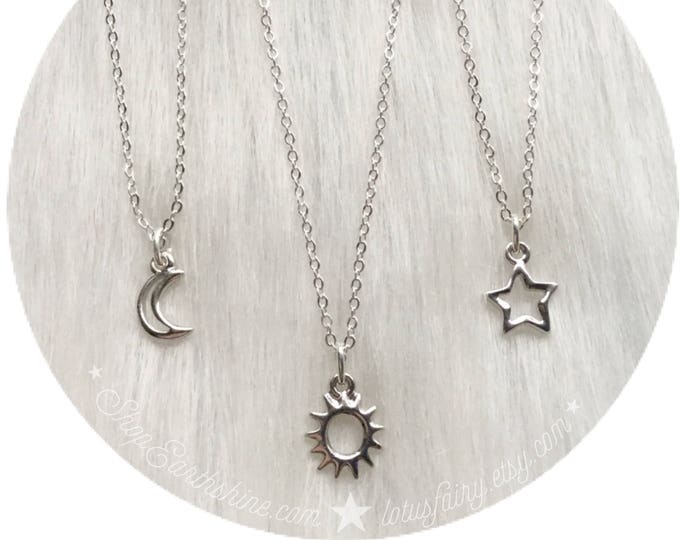 Dainty Silver Sun, Moon or Star necklace, Minimalist Jewelry, friendship, sisters necklaces