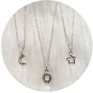 Dainty Silver Sun, Moon or Star necklace, Minimalist Jewelry, friendship, sisters necklaces