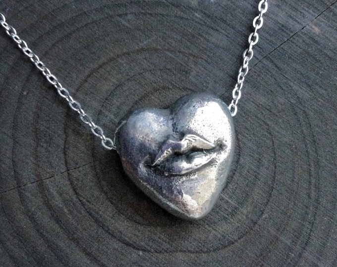 Heart and Lips necklace, Besame Mucho Love pendant, Gift for girlfriend, Valentines Day