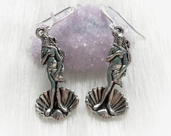 Birth of Venus Goddess Earrings, in silver or gold (leave qty as 1 to receive one pair)