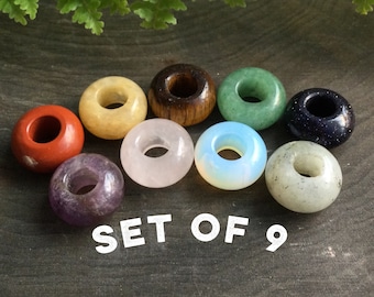 Gemstone Loc Beads: Crystal Hair Jewelry, Rainbow Set of 9