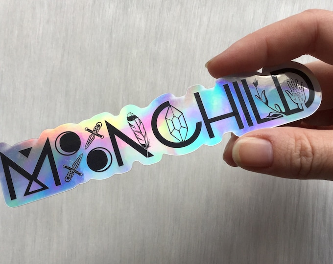 Holographic Sticker, Moonchild 5” Vinyl weatherproof water bottle sticker