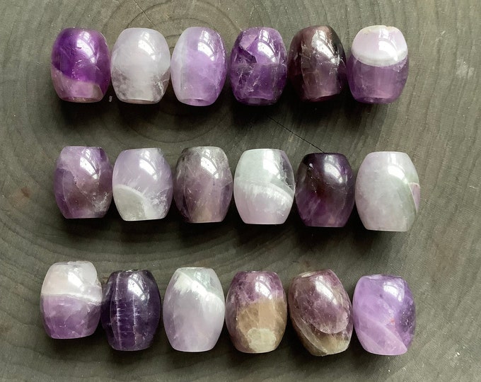Amethyst Loc Beads, Purple Gemstone hair beads, Medium Barrel 16x12mm, 4.5mm hole,
