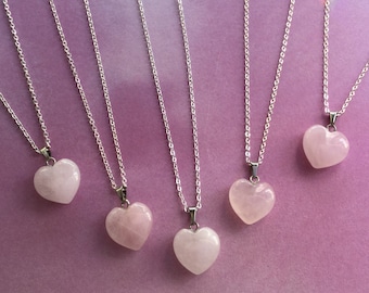 Pale Rose Quartz Heart necklace, small 18mm on your choice of short or long chain