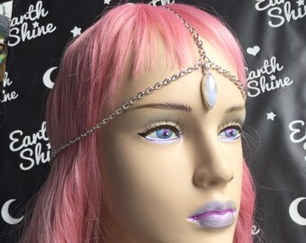 Gemstone Head Chain, Boho wedding festival accessories, Hair jewelry
