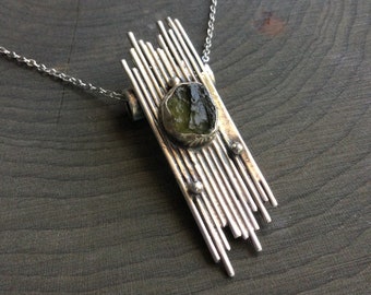 Sterling silver Moldavite Pendant, genuine Czech Tektite stone, on dainty stainless steel chain