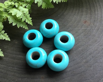 Faux Turquoise loc beads, 6mm hole, hair beads, blue dread beads, imitation stone