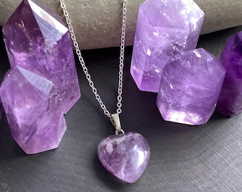 Amethyst Heart Necklace, Quartz Crystal gemstone pendant