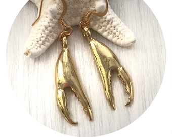 Calypso Sea Witch earrings, Gold crab claws, clip on or pierced hooks, sold per pair (leave qty as 1)