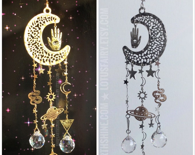 Crystal Suncatcher, silver or gold, Palmistry Saturn, Snake, Eye of Providence