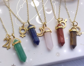 Crystal Point necklace, your choice of gemstone, Rose Quartz, Lapis Lazuli, Red Jasper, Tiger Eye, Green Aventurine