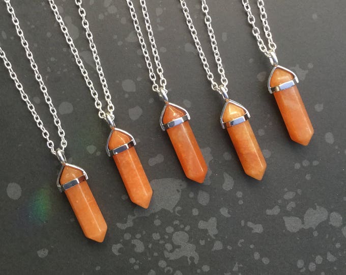 Orange Aventurine Crystal point necklace, your choice of gold or silver cap