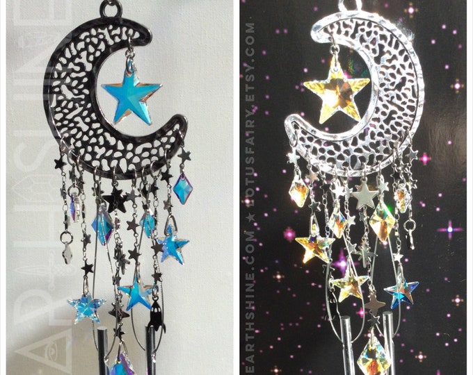 Moon Star Crystal Windchimes Suncatcher, handmade home decor gift idea