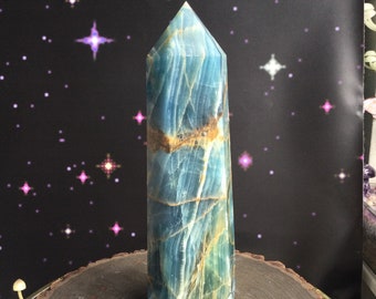 Lemurian Blue Calcite, Argentinian Blue Onyx Crystal 2039g, 10” altar gemstone