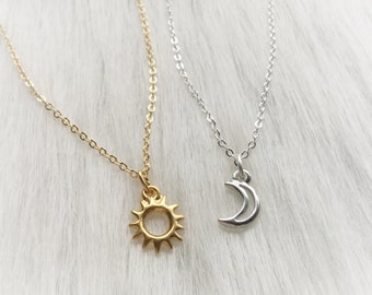 Sun and Moon friendship necklaces, Dainty, Minimalist Jewelry, Sold individually or as a set