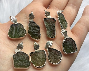 Genuine Moldavite necklace, Authentic Czech Tektite stone, sterling silver chain