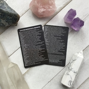 Tableau de poche des pierres précieuses, aide-mémoire sur les propriétés curatives, carte de portefeuille, carte de référence des propriétés du PLASTIQUE DUR IMPERMÉABLE