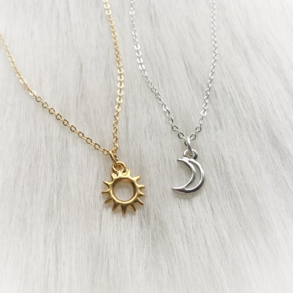 Sun and Moon friendship necklaces, Dainty, Minimalist Jewelry, Sold individually or as a set