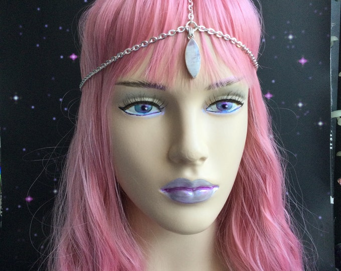 Rainbow Moonstone Head Chain, Boho wedding accessories, Hair jewelry