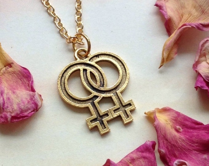 Double Female symbol, Venus, queer lesbian symbol necklace, long or short chain