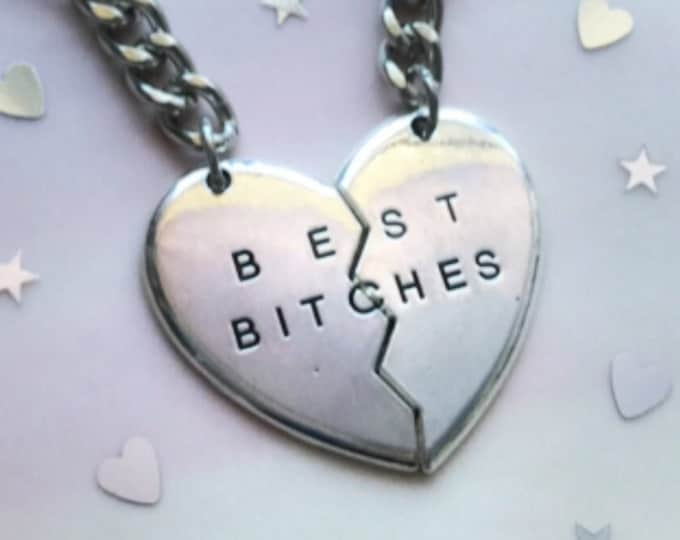 Best Bitches Friends keychains (2 pcs) in silver or gold, friendship gift, split heart BFF best friends