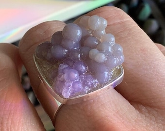 Grape Agate ring, botryoidal chalcedony gemstone, adjustable size