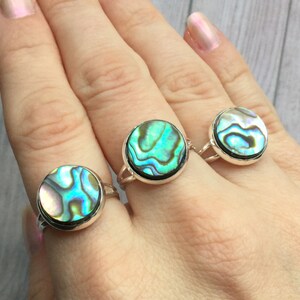 Mermaid Shell Ring, Abalone, Paua shell, adjustable silver tone base
