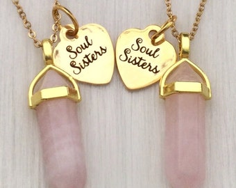 Soul Sisters Gold Crystal necklace set of two, YOU CHOOSE your Gemstone, Gold tone Best Friends Forever