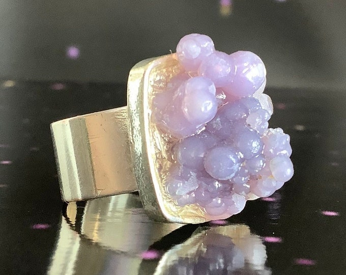 Grape Agate ring, botryoidal chalcedony gemstone, adjustable size