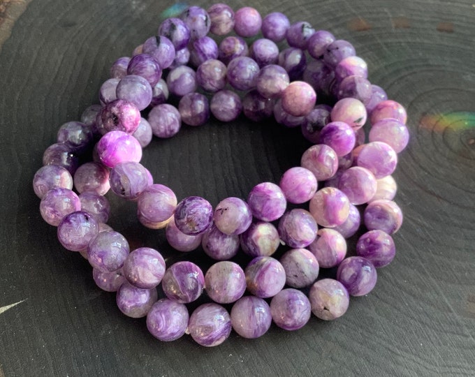 8mm Charoite Beaded Stretch Gemstone bracelet, Purple crystal, stackable bracelet for women or men, unisex