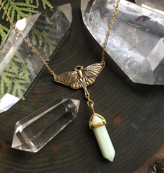 Luna Moth Crystal Necklace Your CHOICE of Gemstone Pendant Etsy