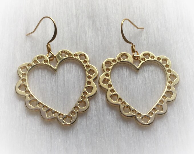 Lace Heart Earrings, Silver or light gold, your choice of hooks or clip ons, (leave QTY as 1 to receive one pair)