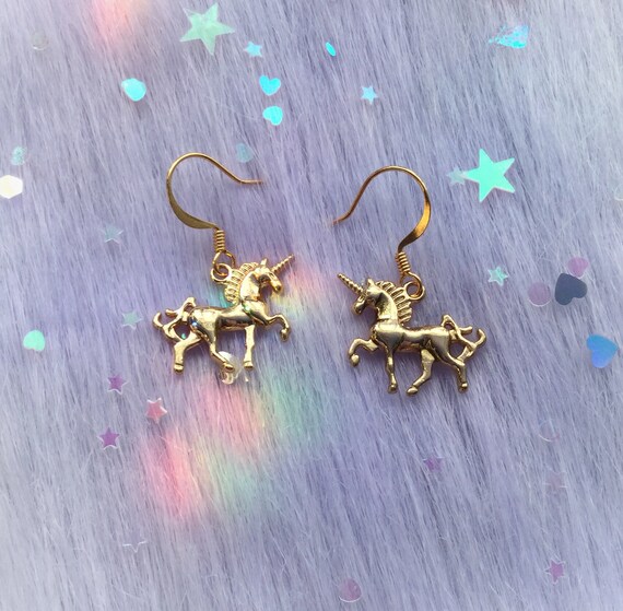 Gold Unicorn Earrings Clip on or Pierced Hooks Sold per Pair Etsy