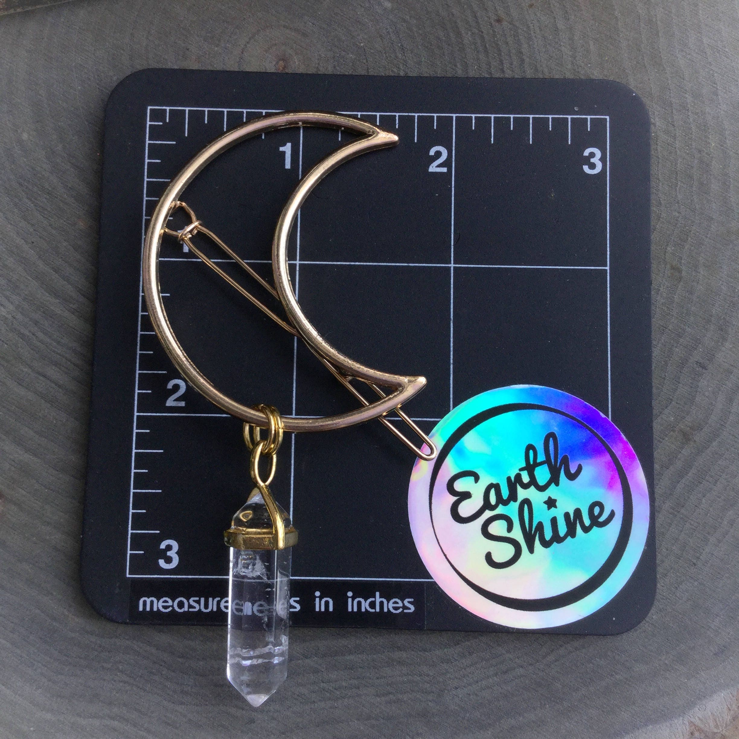 GOLD Moon Crystal hair clip, crescent hair barrette with gemstone