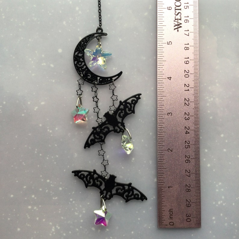 Moon Bat Suncatcher, Crystal Rainbow Spooky Goth Home Decor Witchy Gothic Gift, Two sizes to choose from image 8